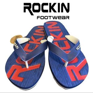 NWT Rockin Men's Blue Red Flip Flop Sandals 9